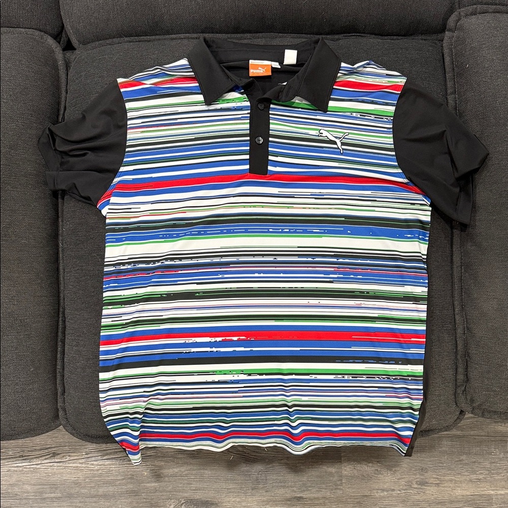 Puma Men's Striped Polo Shirt - Black, Blue, Green, Red